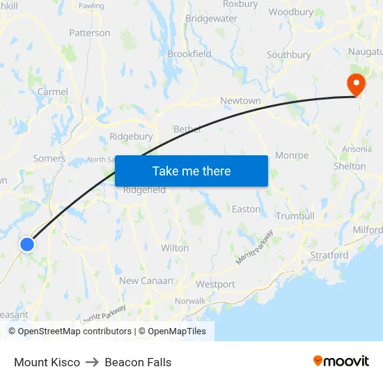 Mount Kisco to Beacon Falls map