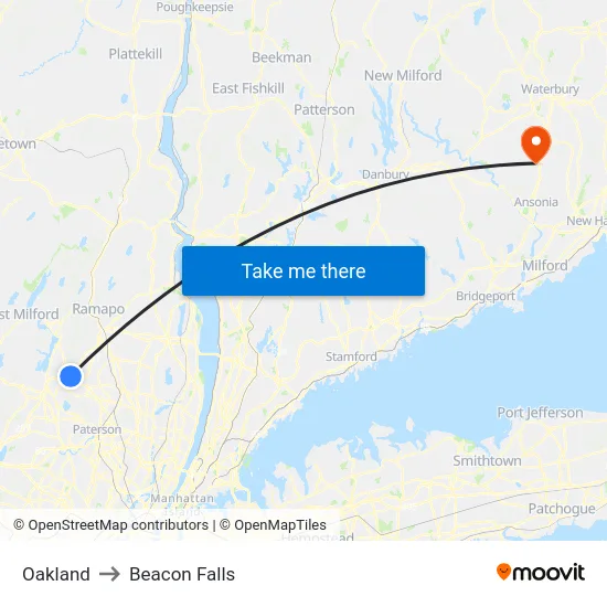 Oakland to Beacon Falls map