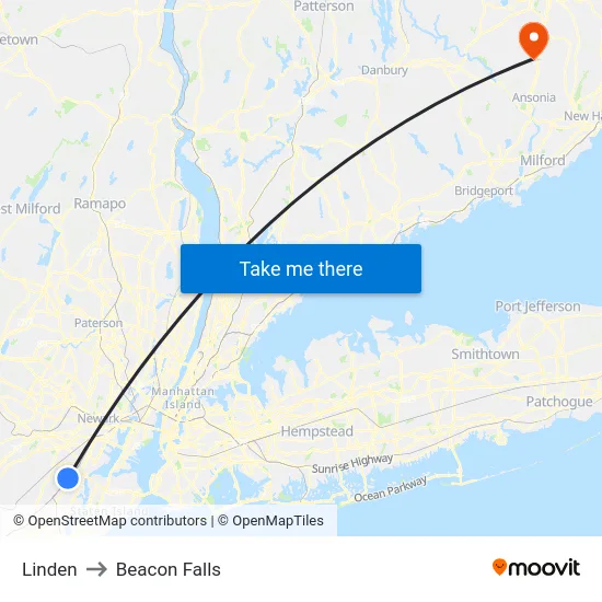 Linden to Beacon Falls map