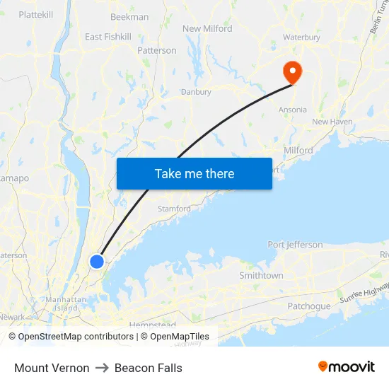 Mount Vernon to Beacon Falls map