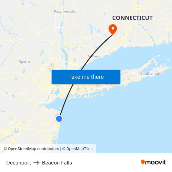 Oceanport to Beacon Falls map