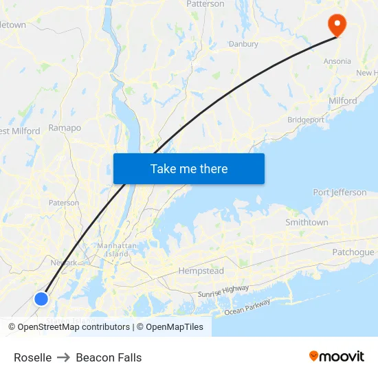 Roselle to Beacon Falls map