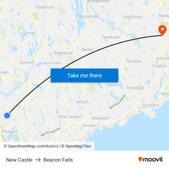 New Castle to Beacon Falls map