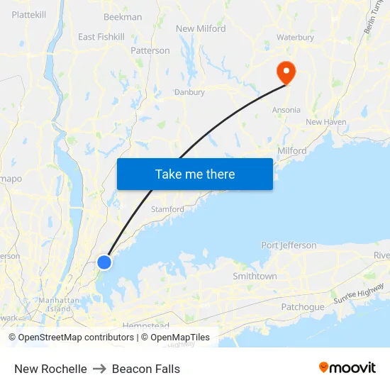 New Rochelle to Beacon Falls map