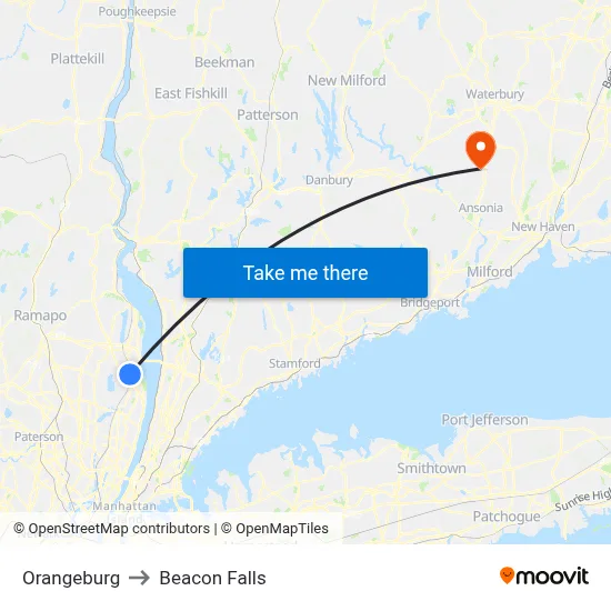 Orangeburg to Beacon Falls map