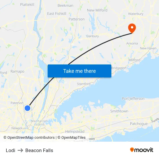 Lodi to Beacon Falls map