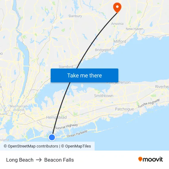 Long Beach to Beacon Falls map