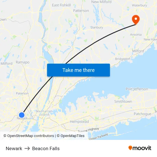Newark to Beacon Falls map