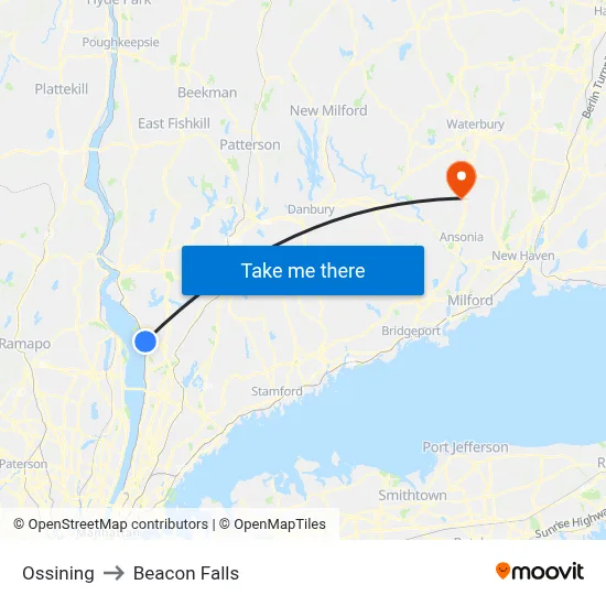 Ossining to Beacon Falls map