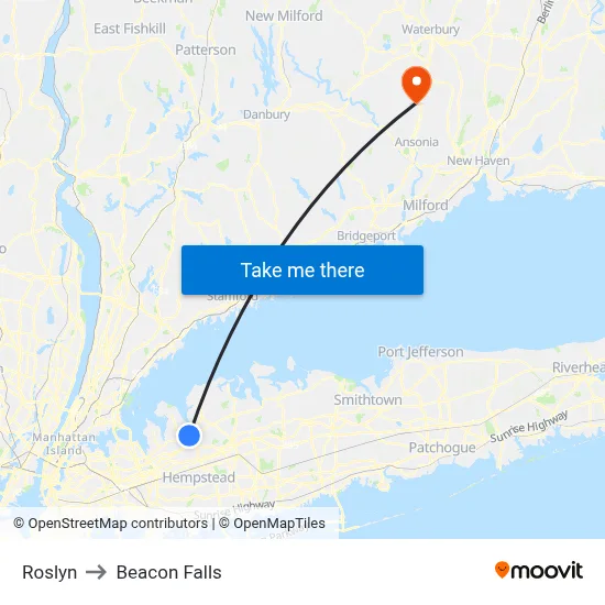 Roslyn to Beacon Falls map