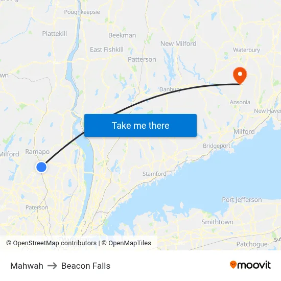 Mahwah to Beacon Falls map