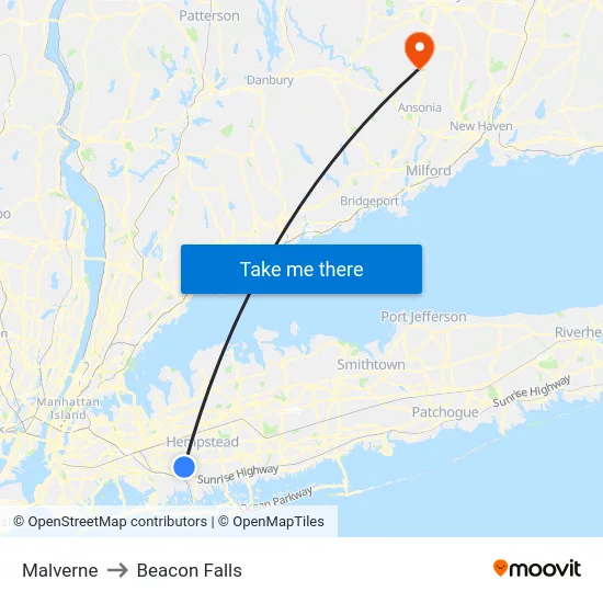 Malverne to Beacon Falls map