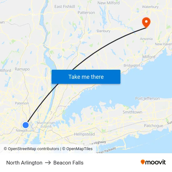 North Arlington to Beacon Falls map