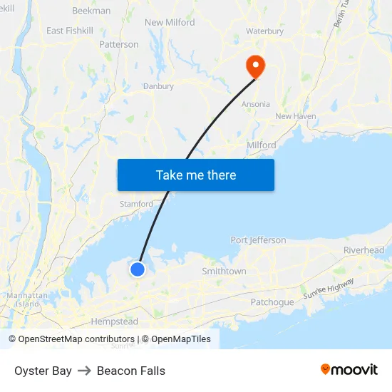 Oyster Bay to Beacon Falls map