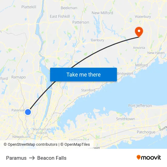 Paramus to Beacon Falls map