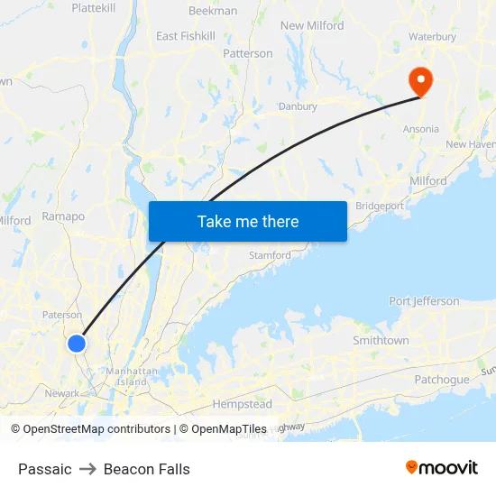 Passaic to Beacon Falls map