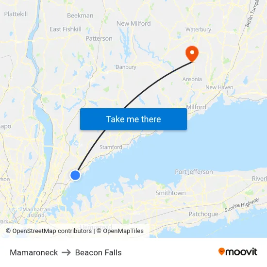 Mamaroneck to Beacon Falls map