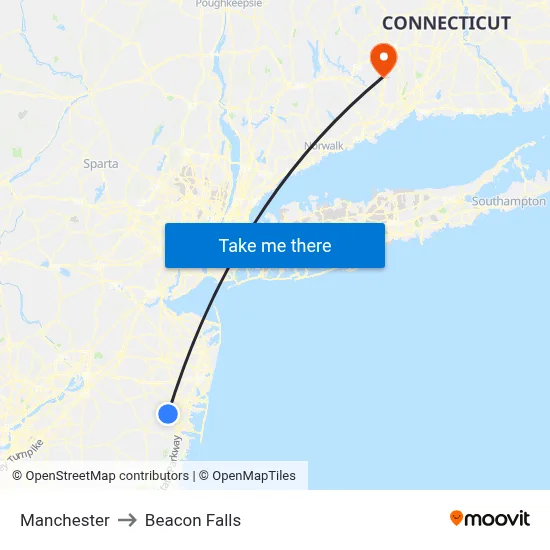 Manchester to Beacon Falls map