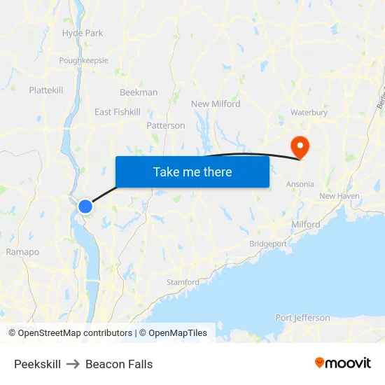 Peekskill to Beacon Falls map