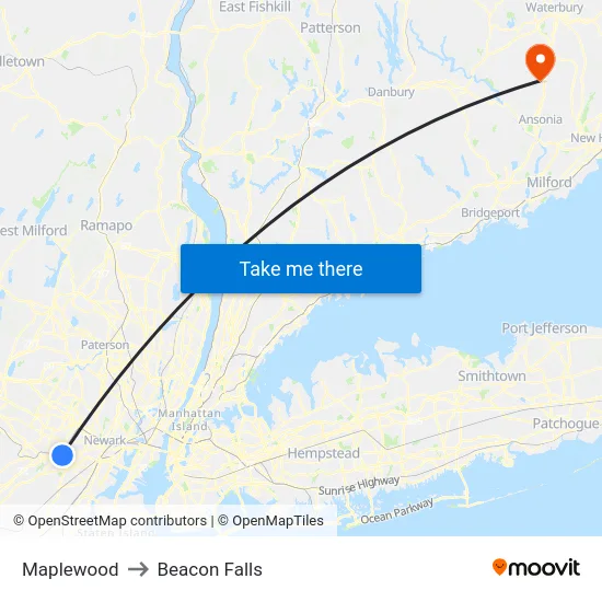 Maplewood to Beacon Falls map