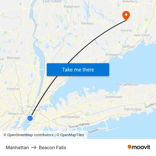 Manhattan to Beacon Falls map