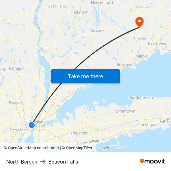 North Bergen to Beacon Falls map