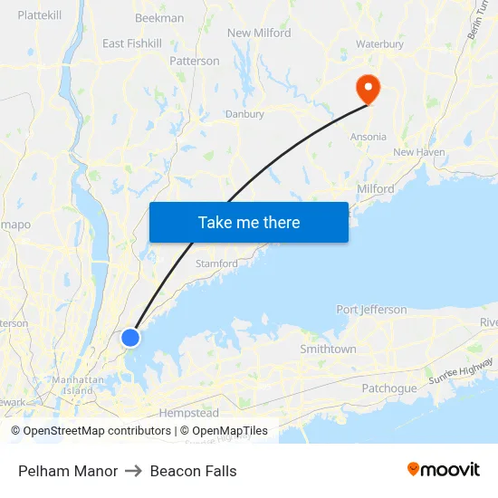 Pelham Manor to Beacon Falls map