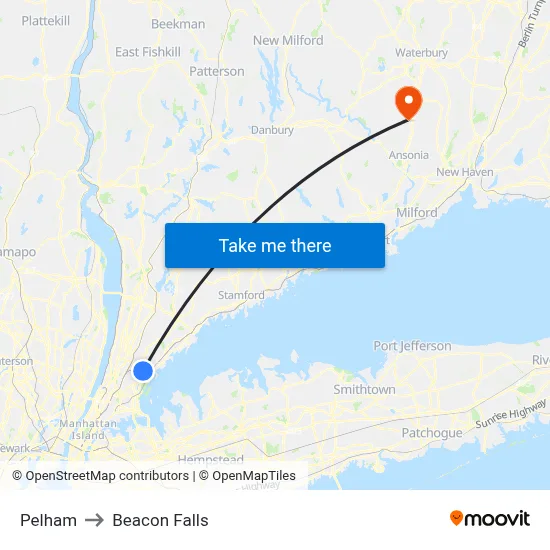Pelham to Beacon Falls map