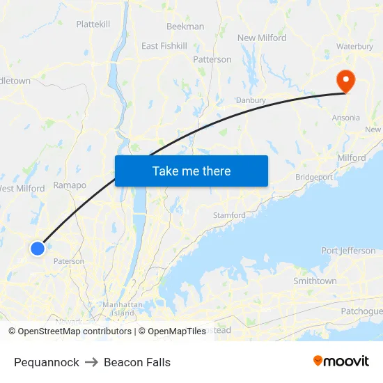 Pequannock to Beacon Falls map
