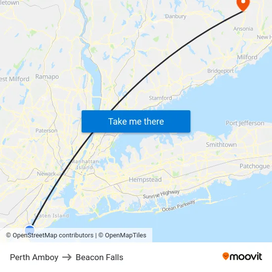 Perth Amboy to Beacon Falls map
