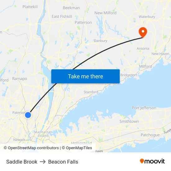 Saddle Brook to Beacon Falls map