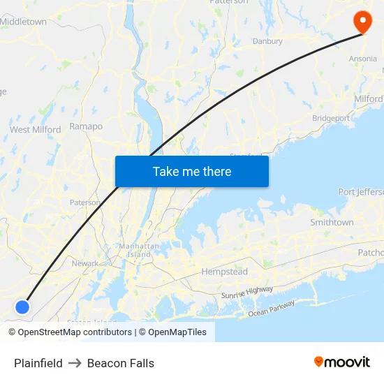 Plainfield to Beacon Falls map