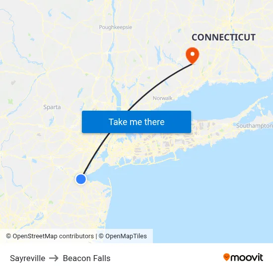 Sayreville to Beacon Falls map