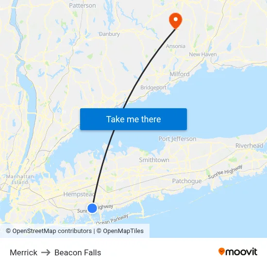 Merrick to Beacon Falls map