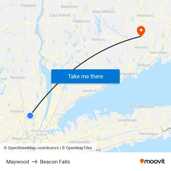 Maywood to Beacon Falls map
