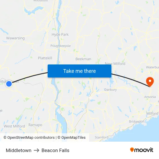 Middletown to Beacon Falls map