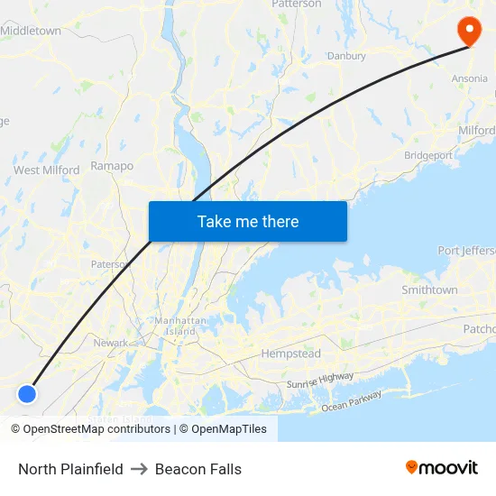 North Plainfield to Beacon Falls map