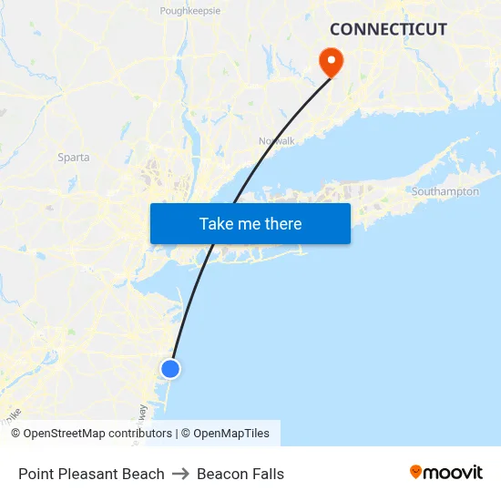 Point Pleasant Beach to Beacon Falls map