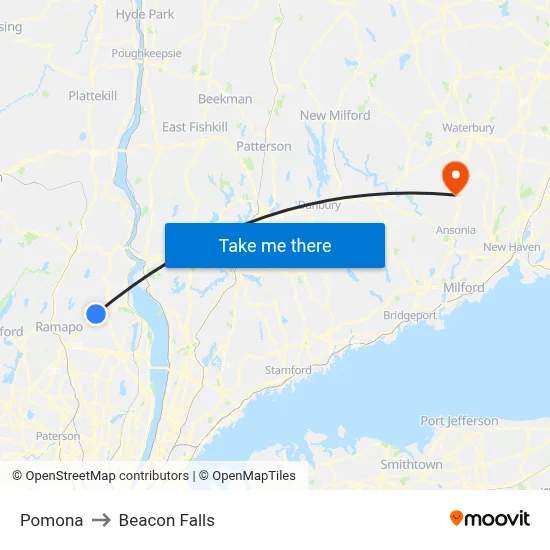 Pomona to Beacon Falls map