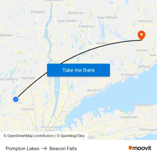 Pompton Lakes to Beacon Falls map