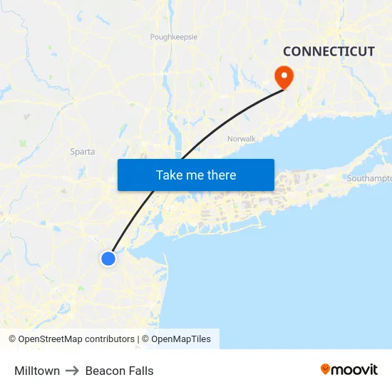 Milltown to Beacon Falls map