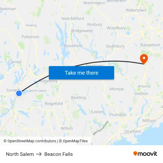 North Salem to Beacon Falls map