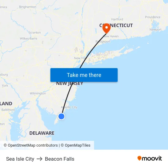 Sea Isle City to Beacon Falls map