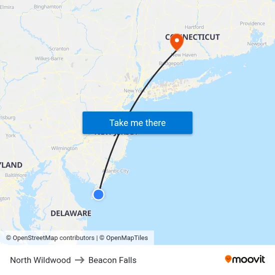 North Wildwood to Beacon Falls map