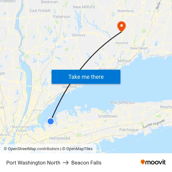 Port Washington North to Beacon Falls map