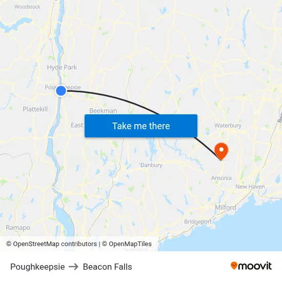 Poughkeepsie to Beacon Falls map