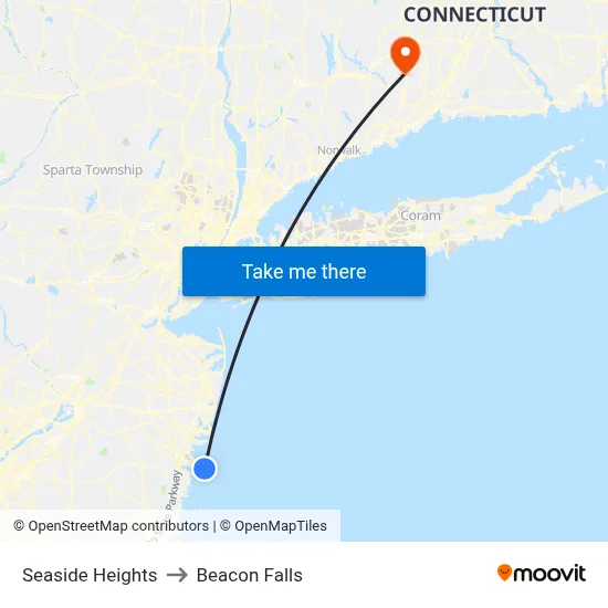 Seaside Heights to Beacon Falls map
