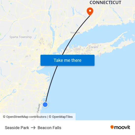 Seaside Park to Beacon Falls map