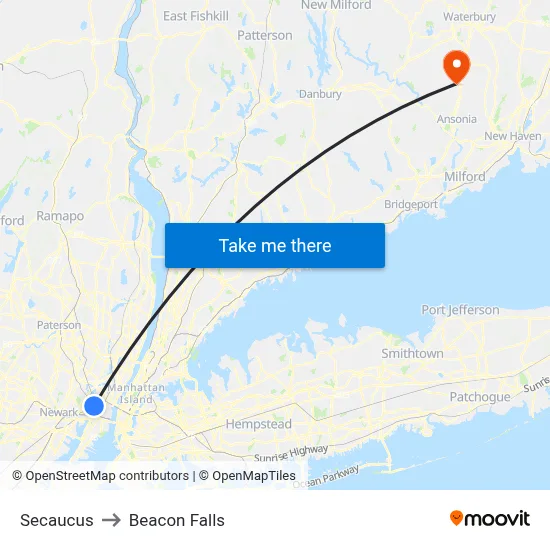Secaucus to Beacon Falls map