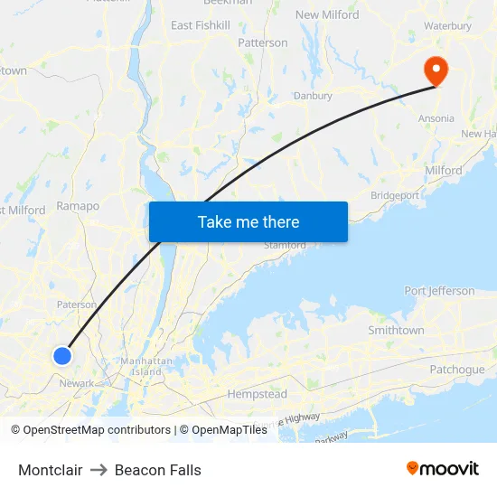 Montclair to Beacon Falls map